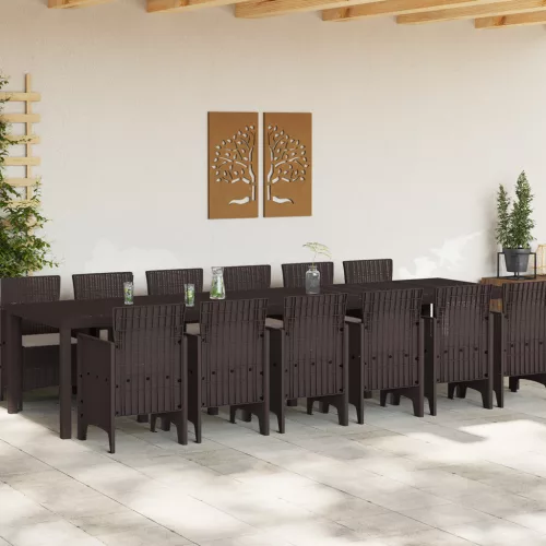 13 Darabos Kerti Étkezőgarnitúra Párnákkal Barna Poli Rattan