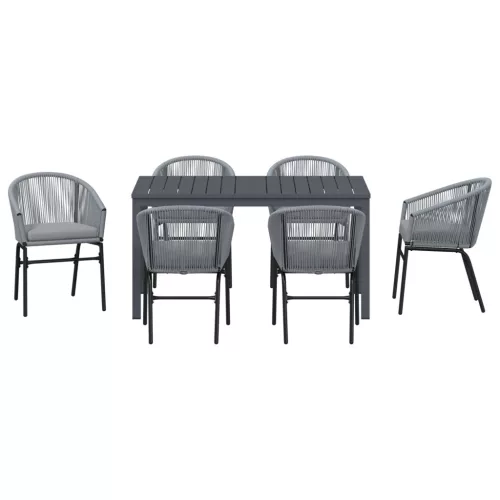  7 részes Kerti Étkező Szett Párnákkal Szürke Poli Rattan