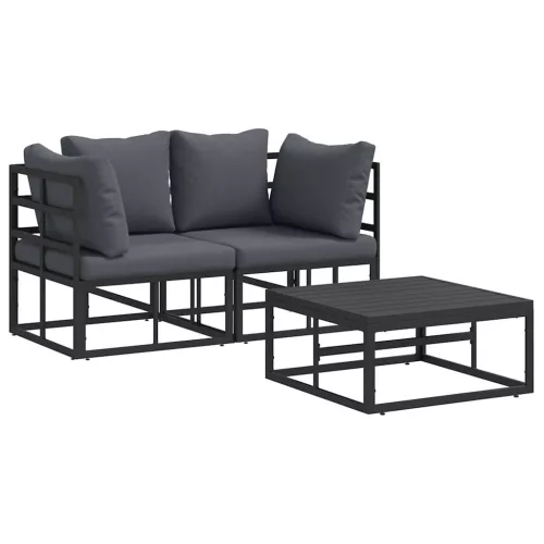  Kerti Kanapé Szett 3 pcs Fekete 70 x 70 x 32 cm Alumínium