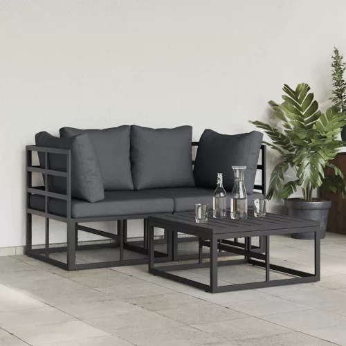  Kerti Kanapé Szett 3 pcs Fekete 70 x 70 x 32 cm Alumínium