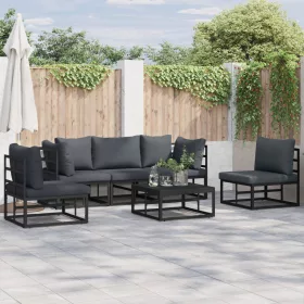    Kerti Kanapé Szett 5 pcs Fekete 213 x 71.5 x 71 cm Alumínium