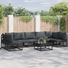    Kerti Kanapé Szett 7 pcs Fekete 353 x 141.5 x 71 cm Alumínium