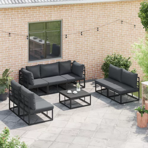  Kerti Kanapé Szett 7 pcs Fekete 353 x 141.5 x 71 cm Alumínium