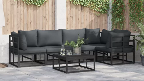  Kerti Kanapé Szett 6 pcs Fekete 70 x 70 x 32 cm Alumínium