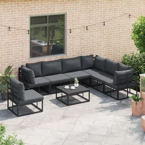  Kerti Kanapé Szett 8 pcs Fekete 70 x 70 x 32 cm Alumínium