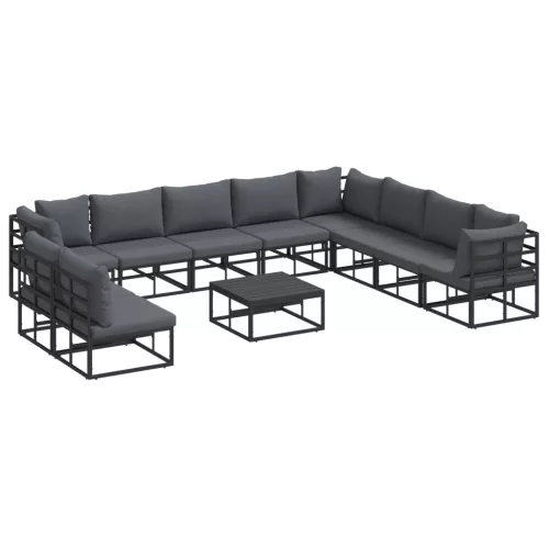  Kerti Kanapé Szett 11 pcs Fekete 70 x 70 x 32 cm Alumínium