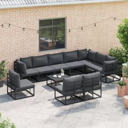  Kerti Kanapé Szett 11 pcs Fekete 70 x 70 x 32 cm Alumínium