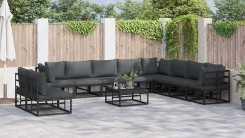  Kerti Kanapé Szett 11 pcs Fekete 70 x 70 x 32 cm Alumínium