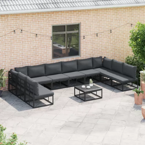  Kerti Kanapé Szett 10 pcs Fekete 423 x 211,5 x 71 cm Alumínium