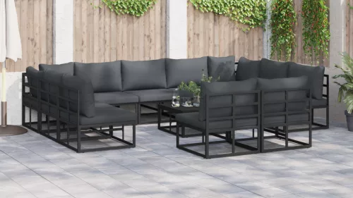  Kerti Kanapé Szett 11 pcs Fekete 353 x 211,5 x 71 cm Alumínium