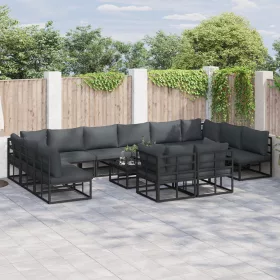    Kerti Kanapé Szett 12 pcs Fekete 423 x 211.5 x 71 cm Alumínium