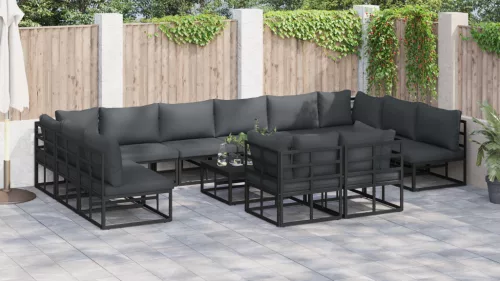  Kerti Kanapé Szett 12 pcs Fekete 423 x 211.5 x 71 cm Alumínium