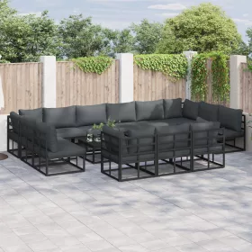    Kerti Kanapé Szett 13 pcs Fekete 423 x 211.5 x 71 cm Alumínium