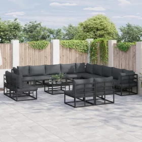    Kerti Kanapé Szett 14 pcs Fekete 70 x 70 x 32 cm Alumínium