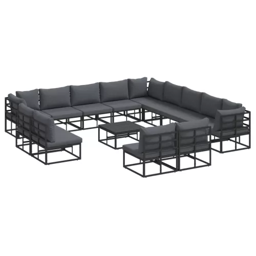  Kerti Kanapé Szett 14 pcs Fekete 70 x 70 x 32 cm Alumínium