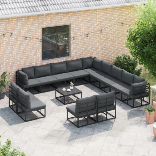  Kerti Kanapé Szett 14 pcs Fekete 70 x 70 x 32 cm Alumínium