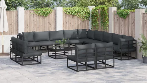  Kerti Kanapé Szett 14 pcs Fekete 70 x 70 x 32 cm Alumínium