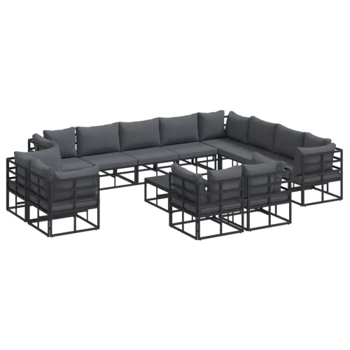  Kerti Kanapé Szett 13 pcs Fekete 70 x 70 x 32 cm Alumínium