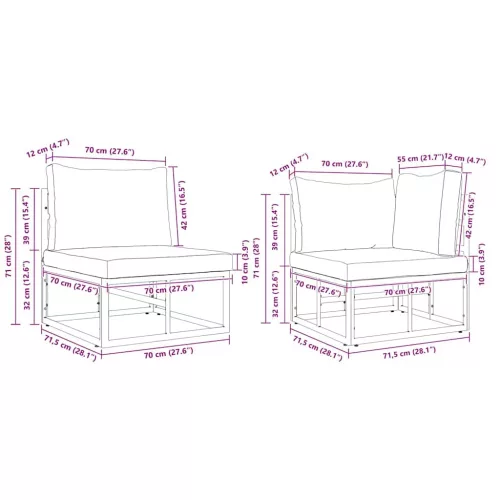  Kerti Kanapé Szett 7 pcs Fekete 283 x 143 x 71 cm Alumínium