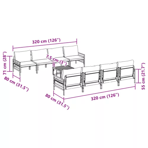  Kerti Kanapé Szett 9 pcs Antracitszürke 70 x 70.5 x 31.5 cm