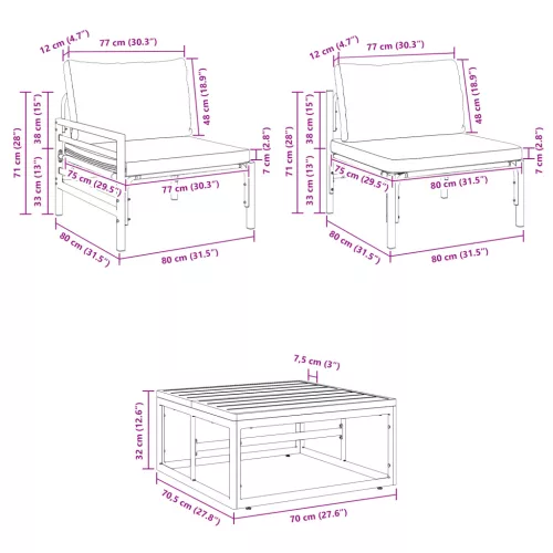  Kerti Kanapé Szett 9 pcs Antracitszürke 70 x 70.5 x 31.5 cm