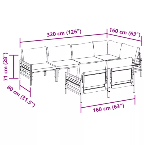  Kerti Kanapé Szett 7 pcs Antracitszürke 320 x 160 x 71 cm
