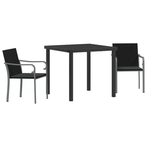  3 részes kertibútor szett párnákkal, fekete poli rattan