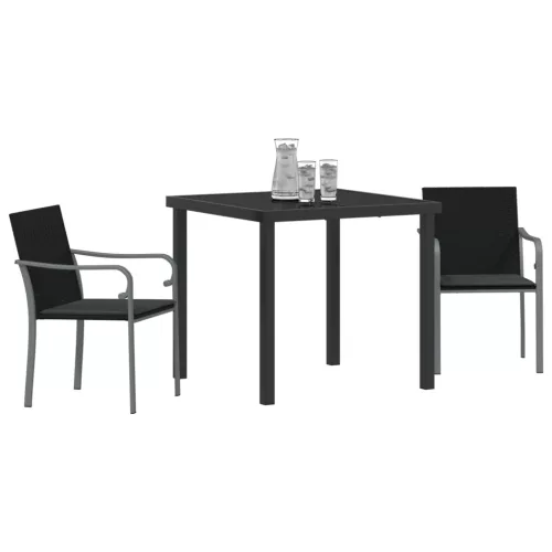  3 részes kertibútor szett párnákkal, fekete poli rattan