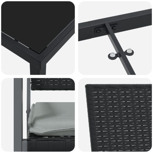  5 darabos kert étkező szett párnákkal, fekete polirattan