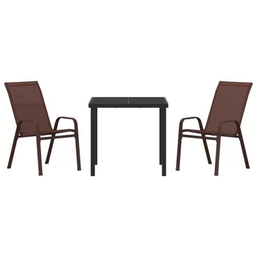  3 Részes Kerti Étkező Szett Barna Textil és Acél