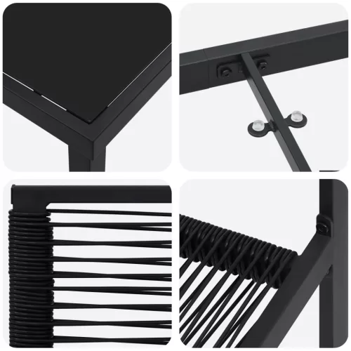  5 részes Kerti Étkező Készlet Fekete PVC Rattan