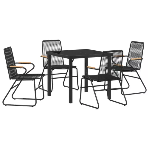  5 darabos kerti étkező szett Fekete PVC rattannal