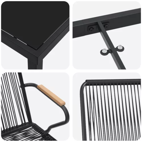  5 darabos kerti étkező szett Fekete PVC rattannal
