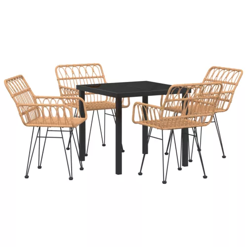  5 darabos Kerti Étkező Szett Barna Poly Rattan