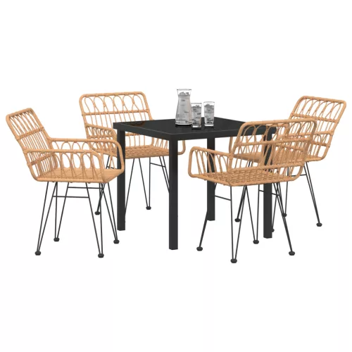  5 darabos Kerti Étkező Szett Barna Poly Rattan