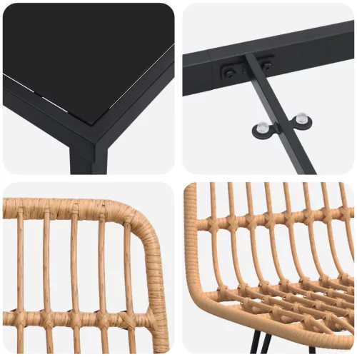  3 darabos kerti étkező szett barna polirattannal