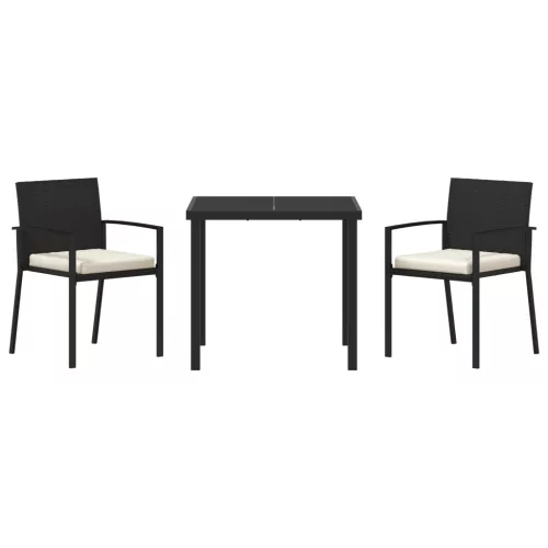  3 Darabos Kerti Étkező Szett Fekete Polirattan