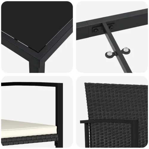  3 Darabos Kerti Étkező Szett Fekete Polirattan