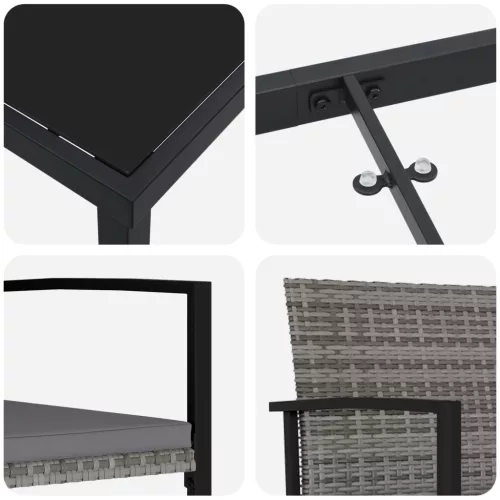  5 részes Kerti Étkező Szett Szürke Polirattan