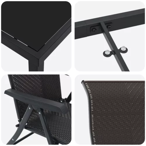  3 darabos Kerti Étkezőkészlet Fekete Polirattan