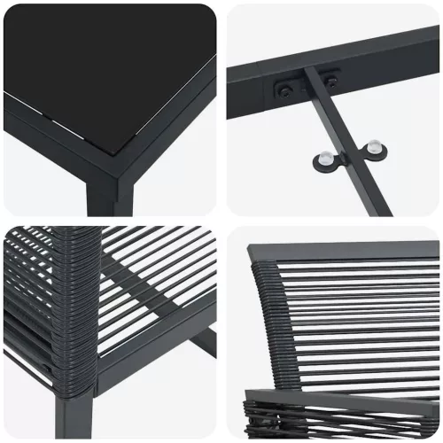  Kert étkező szett 7 pcs Fekete Porszórt acél