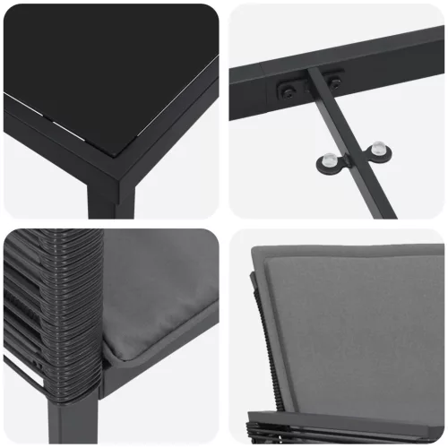  5 Darabos Kerti Étkező Szett Párnákkal Fekete Polirattan