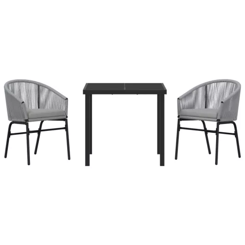  3 Részes Kerti Étkező Készlet - Szürke Poli Rattan