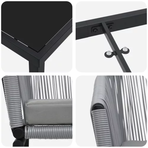  5 db-os kertiszék étkező szett - szürke polirattan