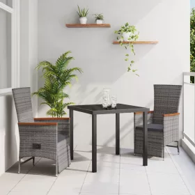    3 darabos kültéri étkező szett párnákkal Szürke Poli Rattan