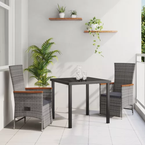  3 darabos kültéri étkező szett párnákkal Szürke Poli Rattan
