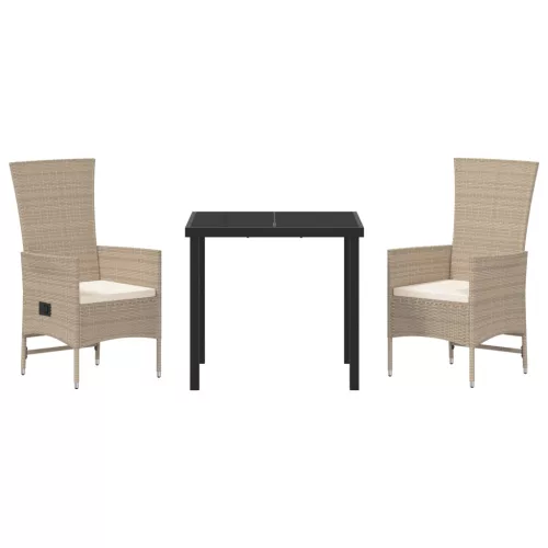  3 Darabos Kerti Étkezős Készlet Párnákkal Bézs Poli Rattan