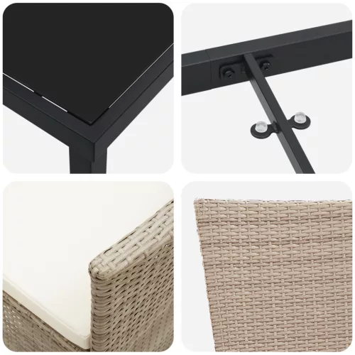  5 Darabos Kerti Étkező Szett Párnák Színes Bézs Poli Rattan