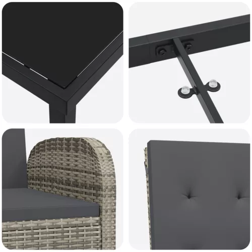  5 részes kerti étkező szett párnákkal, Szürke Polirattan