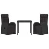 3 részes kerti étkező szett párnákkal fekete poly rattan